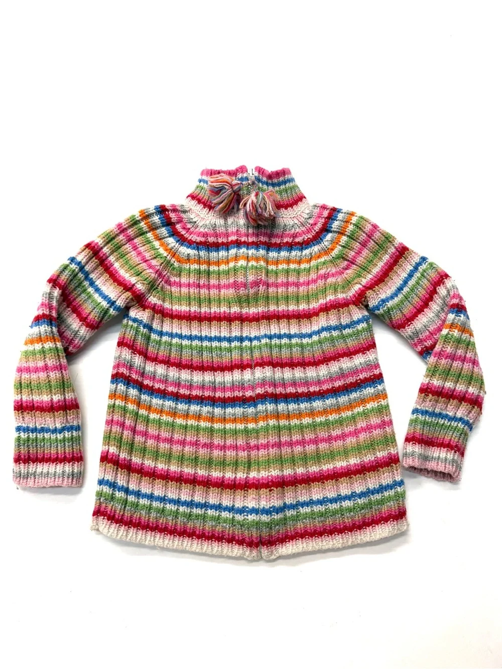 Vintage Gap Kids 2003 Y2K Rainbow Striped Turtleneck Zip Neck Wool Sweater